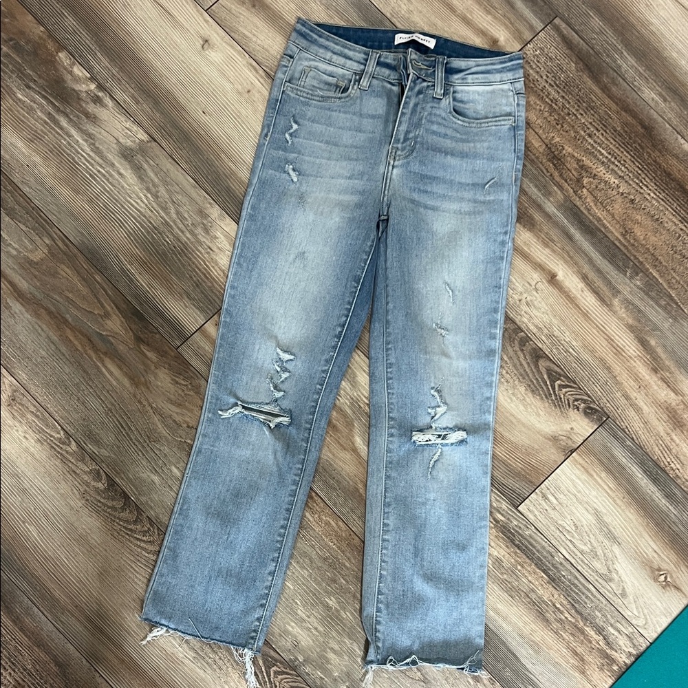 Flying Monkey Light Blue Distressed Straight Leg Jeans stretchy
